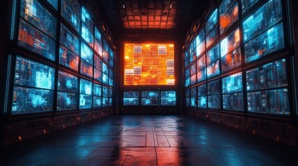 Wall Mural - Futuristic Server Room with Glowing Screens