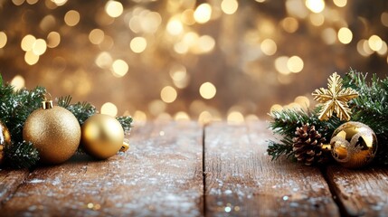 Canvas Print - Christmas Ornaments on Wooden Table