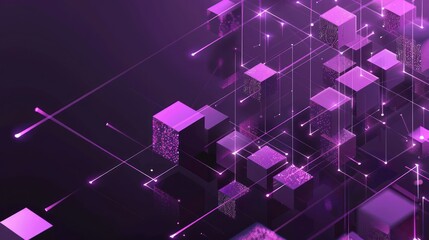 Abstract Digital Network with Glowing Lines and Purple Cubes