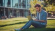 © Damerfie - Young Man Working on a Laptop in a Park