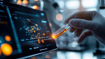 Wall Mural - scientist holding test tube with liquid in laboratory