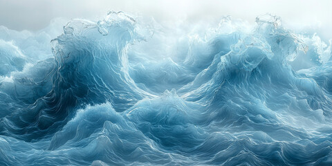 Canvas Print - Abstract blue ocean waves crashing against each other, creating a surreal and captivating scene.