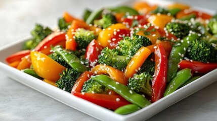 Wall Mural - A fresh colorful vegetable salad with broccoli tomatoes carrots and lettuce on a plate