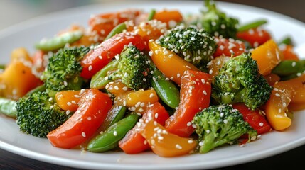 Wall Mural - Fresh vegetables featuring bell peppers, broccoli, and snap peas