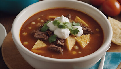 Sticker - beef tortilla soup in a bowl