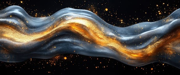 Wall Mural - Abstract wavy fabric with glowing particles.