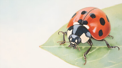 Sticker - Adorable Ladybug on a Green Leaf, Perfect for Children's Books and Nature Illustrations