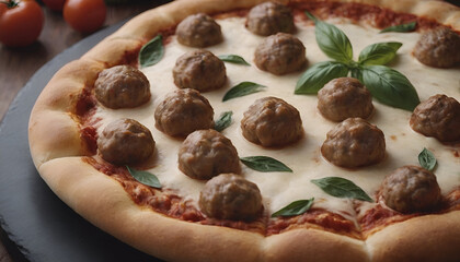 Wall Mural - meatball pizza on a table