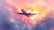 © Alpha - A colorful plane gracefully flying through a heart-shaped cloud, the watercolor sky a soft blend of pastels
