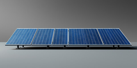 Five solar panels stand ready to capture the sun's energy, a symbol of sustainable energy.