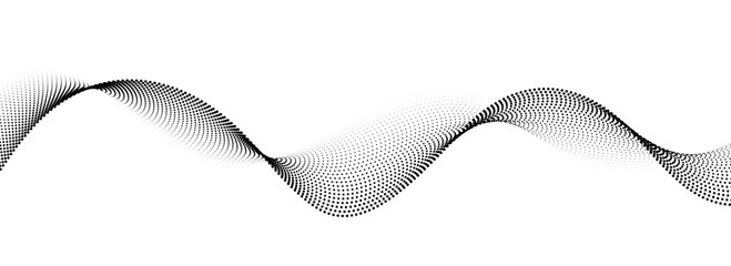 Wall Mural - dotted wave line background. black halftone undulate pattern. abstract particle flow wave wallpaper.