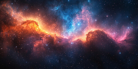 Wall Mural - A cosmic landscape of swirling gas and dust, illuminated by distant stars, creating a mesmerizing display of vibrant colors and textures.