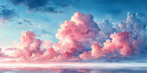 Poster - Dreamy pink and blue clouds fill the sky, creating a stunning and serene atmosphere.