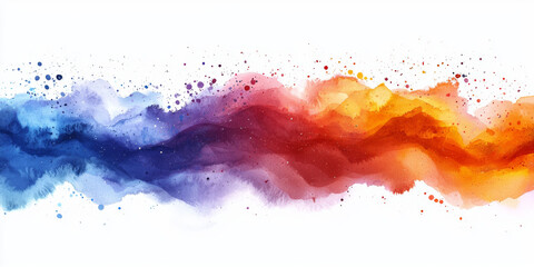 Wall Mural - Abstract watercolor painting with cool blue hues on the left blending into warm orange hues on the right.