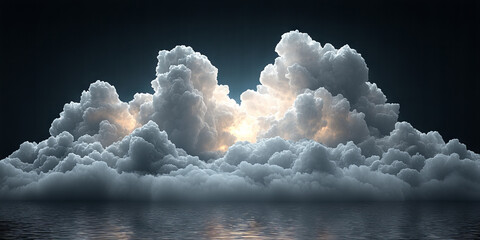 Canvas Print - A dramatic sky filled with fluffy white clouds with a golden light peeking through.