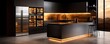 © Phisan - A modern kitchen with dark wooden cabinets and integrated stainless steel appliances, perfect for a high-end home