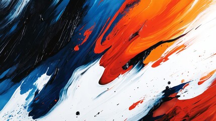 Abstract Painting with Swirling Blue, Red, and White Paint