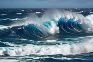 Vibrant Sapphire Blue Waves Create Dynamic Movement in Powerful Sea Surges