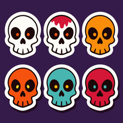 Wall Mural - Halloween Colorful skull clipart icon set vector illustration