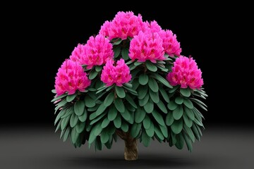 Wall Mural - Vibrant 3D Illustration of Rhododendron Maximum Shrub Isolated on Black Background