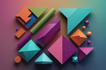 Vibrant 3D Geometric Designs on Modern Colorful Background