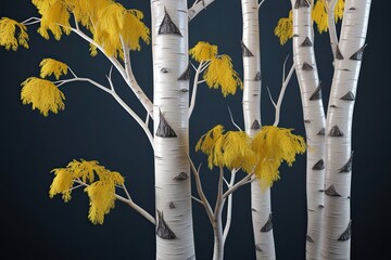 Wall Mural - Realistic 3D Model of Birch Bark and Yellow Birch Tree on Dark Background