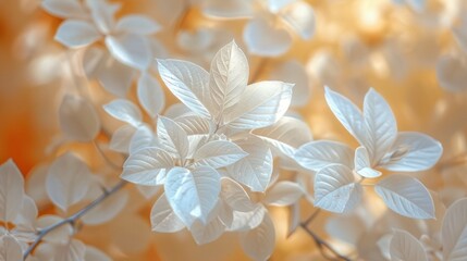 Wall Mural - Autumn Foliage Closeup: White Leaves Texture Background of Abstract Plant Nature in Fall