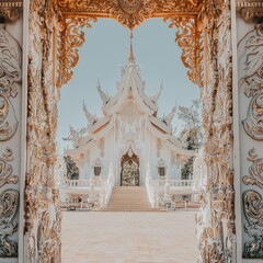 Wall Mural - White Temple Chiang Rai Thailand   Beautiful Architecture  Ornate Details  Golden Accents  Buddhism  Asia