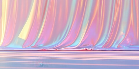 Poster - Abstract Pastel Holographic Background with Fabric Drapes and Shiny Surface