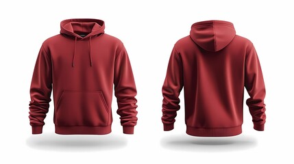 mockup front and back view of plain red hoodie isolated clean white background