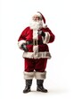 © Business Pics - Santa Claus stands in full height isolated on a white background. Blank space for product placement or promotional text for winter sales.