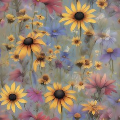 Wildflower Whimsy: A mix of bright, colorful wildflowers, including Black-Eyed Susans, Cosmos, and Lupines, set against a soft, gradient background.