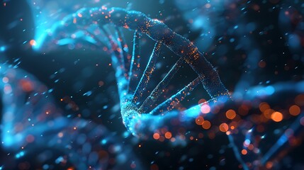abstract representation of dna with glowing particles