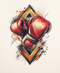 Sticker - Illustration of red boxing gloves with a dynamic splash background.