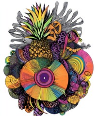 Poster - A vibrant, abstract illustration featuring a pineapple and colorful geometric patterns.