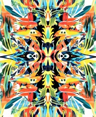 Wall Mural - A vibrant, symmetrical design featuring colorful tropical elements and abstract shapes.