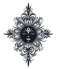 Wall Mural - A decorative design featuring a stylized sun with intricate floral patterns.