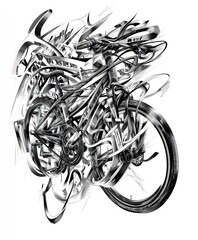 Canvas Print - Abstract representation of a bicycle with dynamic lines and forms.