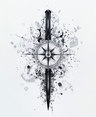 Poster - A detailed illustration of a compass and sword, blending art with adventure themes.