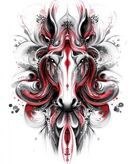 Poster - A stylized horse design featuring intricate swirls and bold colors.