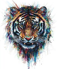 Sticker - A vibrant, artistic depiction of a tiger's face, showcasing colorful details and textures.