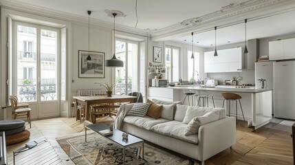 Parisian Apartment with Scandinavian Interior Design: Modern Living Room and Home Decor