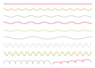 Wall Mural - シンプルな飾り罫線・ラインのイラストセット（波線、波模様、点線）　年賀状素材	