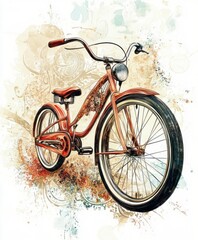 Wall Mural - A stylized illustration of a vintage bicycle with artistic splashes in the background.