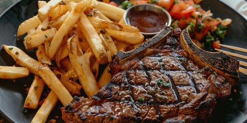 Sticker - Beef rib steak with hand cut fries at a restaurant in Martinique