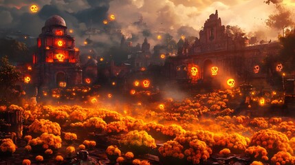 Canvas Print - Day of the Dead: A Mystical Cityscape