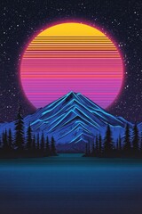 Poster - Retro Sunset Mountain Landscape with Stars and Stripes