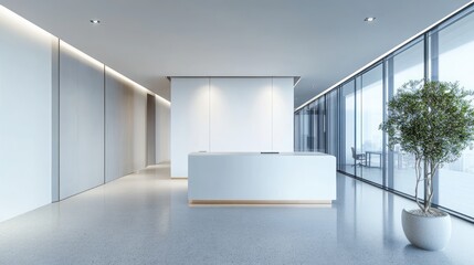 Wall Mural - Modern Minimalist Office Reception Area with a Plant