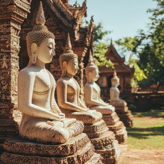 Sticker - Row of Buddha Statues in a Temple Complex