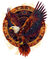 Poster - A vibrant eagle with intricate feather details, soaring against a decorative background.